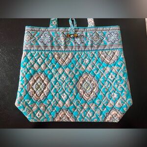 Vera Bradley Paisley Totally Turq Quilted Tote Bag - Retired Pattern